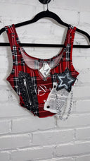 Tartan Plaid Crop Tank Top with Zippers & Chains - Reckless Swagger