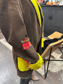 Unique Brown Corduroy Campus Jacket - Red Plaid Accents & Felted Wool Details - Reckless Swagger