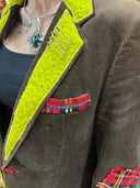 Unique Brown Corduroy Campus Jacket - Red Plaid Accents & Felted Wool Details - Reckless Swagger