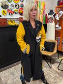 Upcycled Black Wool Coat with Yellow Sherpa Accents - One - of - a - Kind Punk Fashion - Reckless Swagger