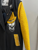 Upcycled Black Wool Coat with Yellow Sherpa Accents - One - of - a - Kind Punk Fashion - Reckless Swagger