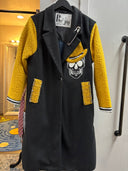 Upcycled Black Wool Coat with Yellow Sherpa Accents - One - of - a - Kind Punk Fashion - Reckless Swagger