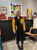 Upcycled Black Wool Coat with Yellow Sherpa Accents - One - of - a - Kind Punk Fashion - Reckless Swagger