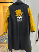 Upcycled Black Wool Coat with Yellow Sherpa Accents - One - of - a - Kind Punk Fashion - Reckless Swagger