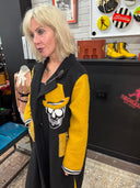 Upcycled Black Wool Coat with Yellow Sherpa Accents - One - of - a - Kind Punk Fashion - Reckless Swagger