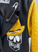Upcycled Black Wool Coat with Yellow Sherpa Accents - One - of - a - Kind Punk Fashion - Reckless Swagger