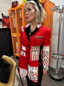 Upcycled Newsprint Appliqué Jacket - Velvet Back & Collar with Safety Pin Pocket Square - Reckless Swagger