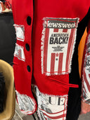 Upcycled Newsprint Appliqué Jacket - Velvet Back & Collar with Safety Pin Pocket Square - Reckless Swagger