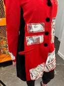 Upcycled Newsprint Appliqué Jacket - Velvet Back & Collar with Safety Pin Pocket Square - Reckless Swagger