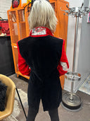 Upcycled Newsprint Appliqué Jacket - Velvet Back & Collar with Safety Pin Pocket Square - Reckless Swagger