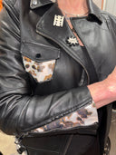 Vegan Punk Perfecto Jacket - Hand - Painted Cow Print with Metal Studs - Reckless Swagger