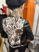 Vegan Punk Perfecto Jacket - Hand - Painted Cow Print with Metal Studs - Reckless Swagger
