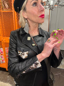 Vegan Punk Perfecto Jacket - Hand - Painted Cow Print with Metal Studs - Reckless Swagger