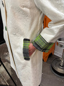Vintage 1960s Wide Collar Matelassé Coat - Green Tartan Accents & Custom Buttons - Reckless Swagger