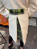 Vintage 1960s Wide Collar Matelassé Coat - Green Tartan Accents & Custom Buttons - Reckless Swagger