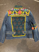 White Lotus Denim Jacket with Silk Scarf Inserts - Elephant Thai Design - Reckless Swagger