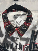 White Punk Shirt w/Tartan Collar & Embellishments - Reckless Swagger