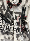 White Punk Shirt w/Tartan Collar & Embellishments - Reckless Swagger