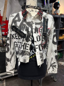 White Punk Shirt w/Tartan Collar & Embellishments - Reckless Swagger