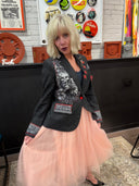 "Who's Going To Stop Me?" Painted Punk Pin Blazer - Chic Black Statement Jacket - Reckless Swagger