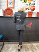 "Who's Going To Stop Me?" Painted Punk Pin Blazer - Chic Black Statement Jacket - Reckless Swagger