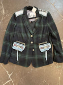 Wrap Ties Jacket - Tartan & Denim Steampunk with Gears & Skull Details - Reckless Swagger