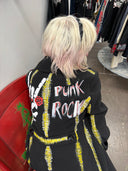Yellow Punk Rock Pea Coat – Centipede Skull Design with Hand - Painted Yellow Seam Details - Reckless Swagger