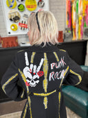 Yellow Punk Rock Pea Coat – Centipede Skull Design with Hand - Painted Yellow Seam Details - Reckless Swagger