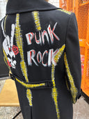 Yellow Punk Rock Pea Coat - Centipede Skull Design with White Seam Details - Reckless Swagger