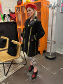 Yellow Punk Rock Pea Coat - Centipede Skull Design with White Seam Details - Reckless Swagger